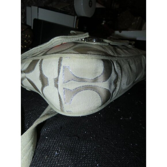 Coach Poppy Signature C Metallic Sateen & Leather Messenger Flap Satchel  #18352 - Picture 12 of 15